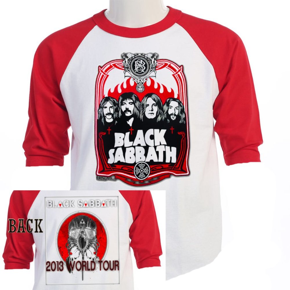 BLACK SABBATH, RED SLEEVE MENS 2-SIDED BASEBALL 2013 TOUR CONCERT T-SHIRT J-426